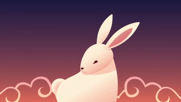 Mid autumn festival animation with rabbit in clouds — Stock Video