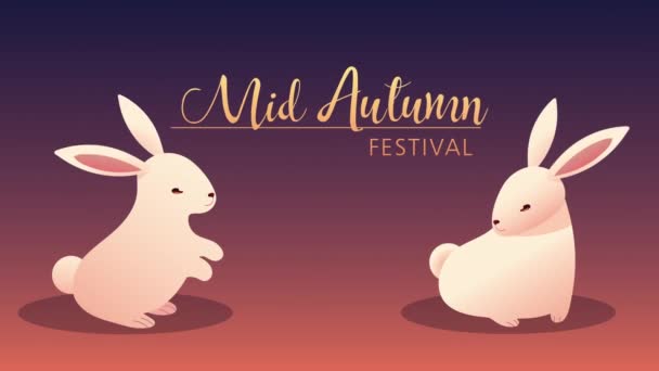 Mid autumn festival lettering with rabbits — Stock Video