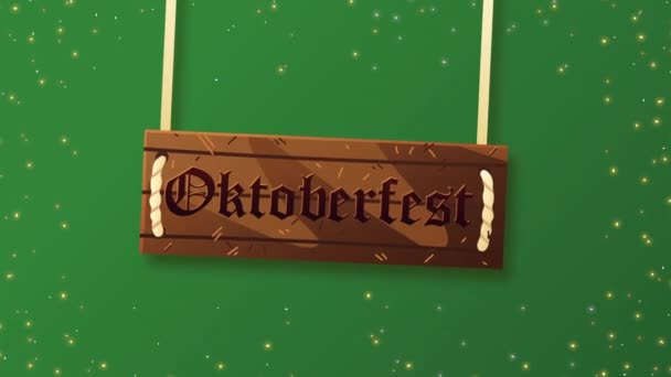 Oktoberfest viering belettering in houten label — Stockvideo