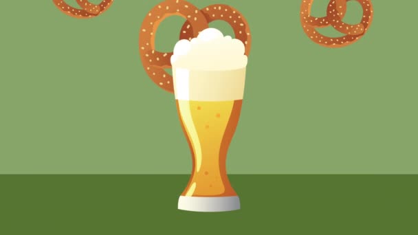 oktoberfest celebration animation with beer and pretzels