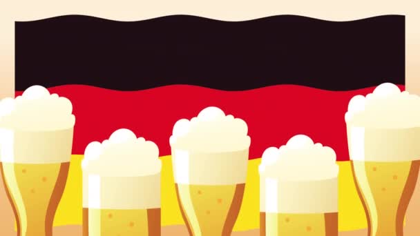 Oktoberfest celebration animation with beers and germany flag — Stock Video