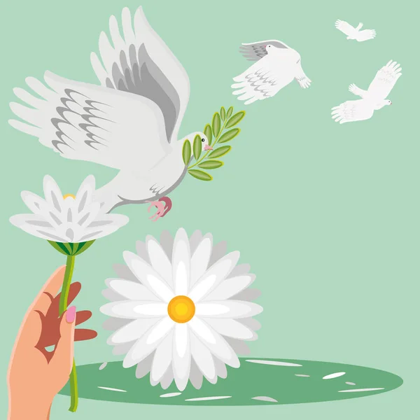Fred hand med blomma och duva — Stock vektor