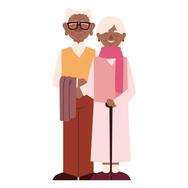 Ηλικιωμένο ζευγάρι με κασκόλ — Διανυσματικό Αρχείο