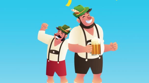 Oktoberfest-Feier Deutsche Männer trinken Bier — Stockvideo