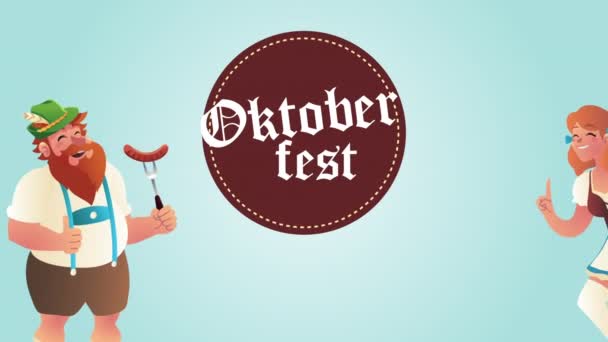 Oktoberfest celebração lettering com casal alemão — Vídeo de Stock