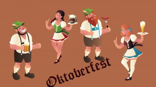 Oktoberfest celebration lettering with german people — Stock Video