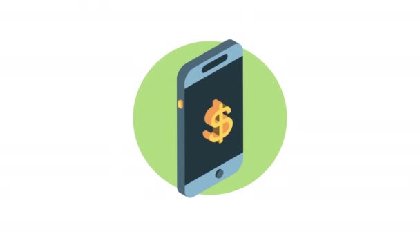 Смартфон с долларовым символом финансовой анимации — стоковое видео