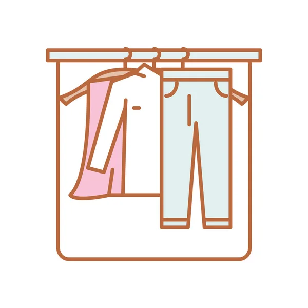 Ropa colgada en el armario — Vector de stock