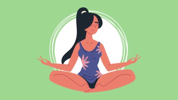 Joven dama practicando yoga carácter — Vídeo de stock