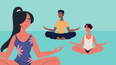 Yoga yapan genç ırklar arası insanlar.