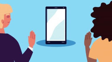 Akıllı telefon animasyonlu ırklar arası bir çift.