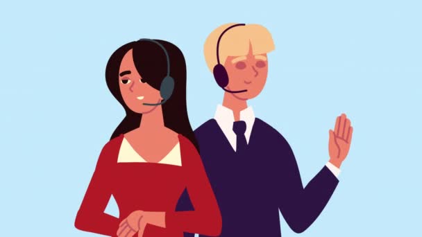 Young couple with headset animation — Stock Video