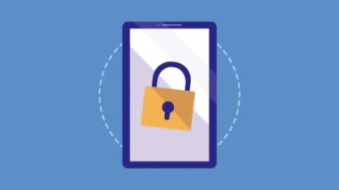 akıllı telefon ve asma kilit siber güvenlik teknolojisi animasyonu