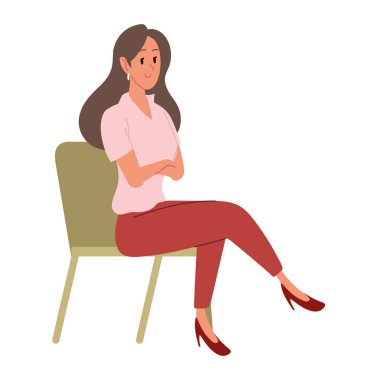 Genç bayan sandalyede oturuyor.