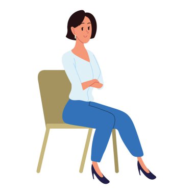 Kadın sandalyeye oturur.