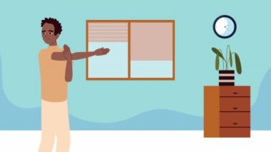 Afro adam işyerinde aktif olarak mola veriyor.