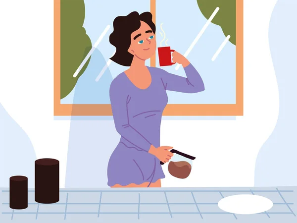 Женщина взять горячий кофе — стоковый вектор