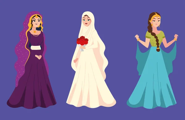 Novias árabes de grupo — Vector de stock