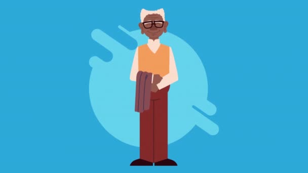 Afro abuelo de pie carácter animación — Vídeo de stock