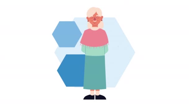 Heureux mignon animation personnage grand-mère — Video