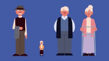 Sevimli büyükanne ve büyükbaba grup karakterleri animasyonu