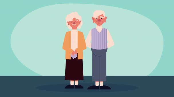 祖父母カップル立文字アニメーション — ストック動画