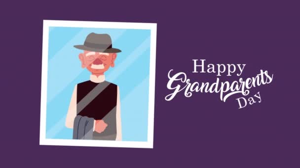 Happy grandparents day lettering with grandpa picture — Stock Video