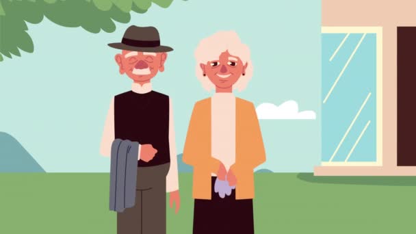 Personnages couple grands-parents dans l'animation du camp — Video