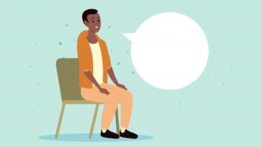 Afro genç adam oturmuş karakter canlandırması yapıyordu.