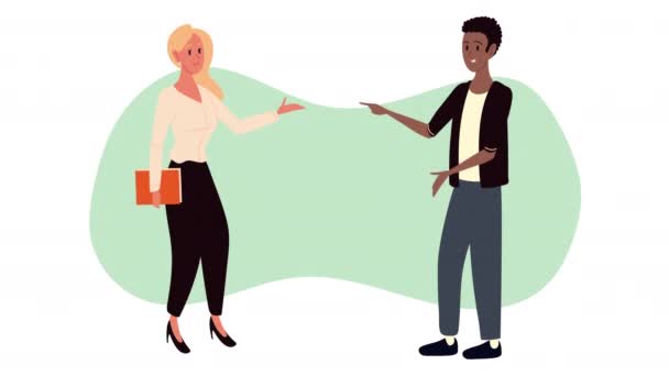 Interracial business paar charaktere animation — Stockvideo