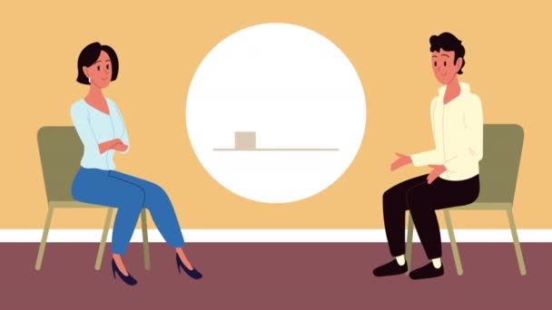 Young business couple seated in chairs animation — Stock Video