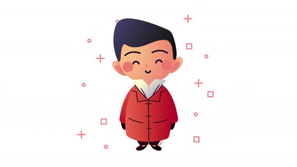 Asiatique culture garçon debout personnage animation — Video