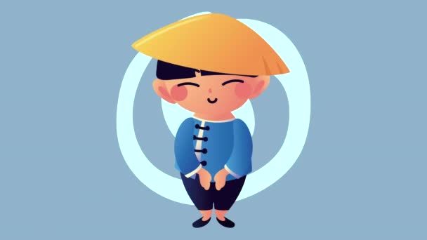 Asian culture farmer character animation — Stock Video