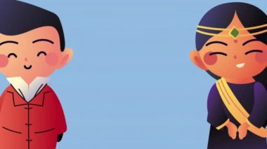 Asya kültürü küçük çift karakterli animasyon