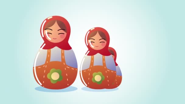 Asian culture matryoshkas dolls animation — Stock Video