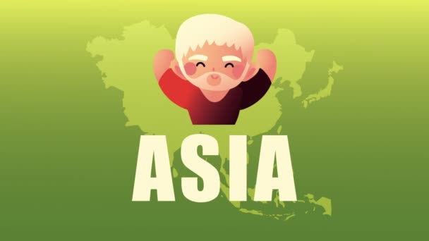 Asiatique culture vieil homme et carte animation — Video