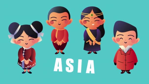 Asiático cultura poco personas personajes animación — Vídeo de stock