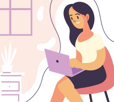 Dizüstü bilgisayarı olan serbest çalışan kadın.