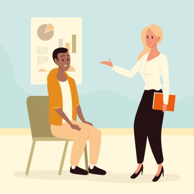 Kadın meslektaşını eğitiyor.