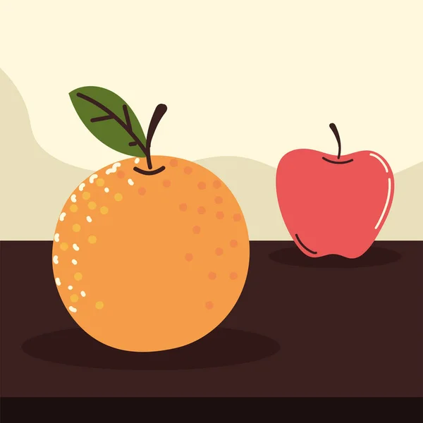 Färska frukter äpple apelsin — Stock vektor