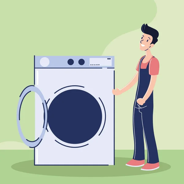 Arbeiter mit Waschmaschine — Stockvektor