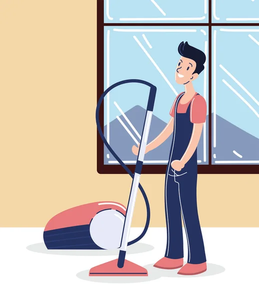 Man fixing vacuum — Stock Vector