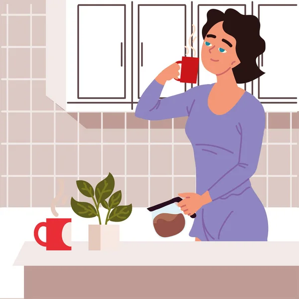 Женщина пить кофе — стоковый вектор