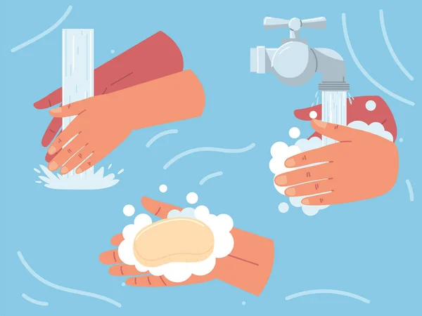 Mytí a mytí rukou — Stockový vektor