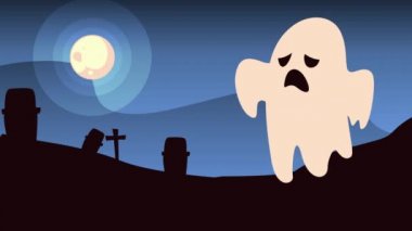 Mezarlık sahnesindeki hayaletle Cadılar Bayramı animasyonunuz kutlu olsun.