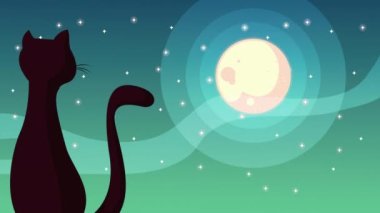 Kara kedi ve ay ile Cadılar Bayramı animasyonunuz kutlu olsun.