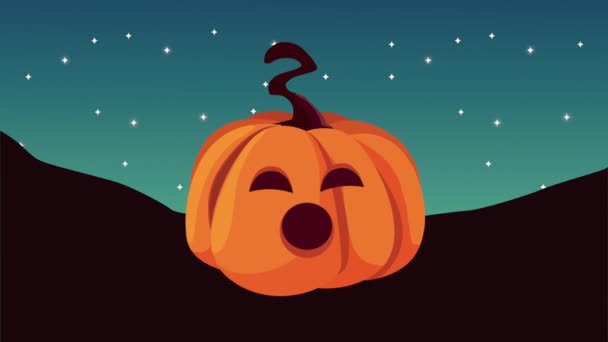 Glad halloween animation med pumpa på natten — Stockvideo