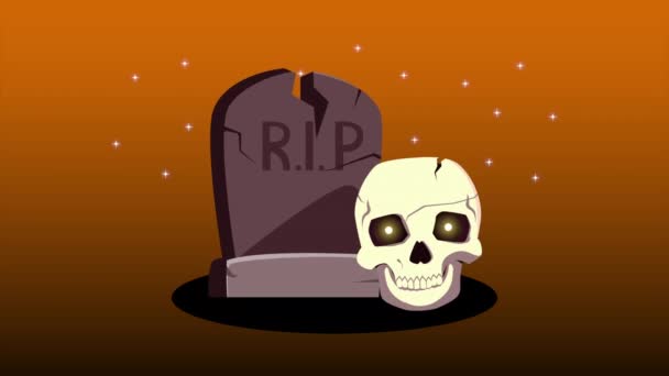 Animación feliz halloween con cementerio y cráneo — Vídeo de stock