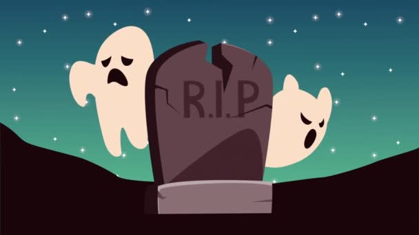 Veselá halloween animace se hřbitovem a duchy — Stock video
