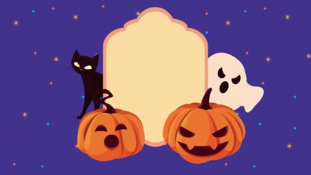 Šťastná halloween animace s dýněmi a černou kočkou — Stock video